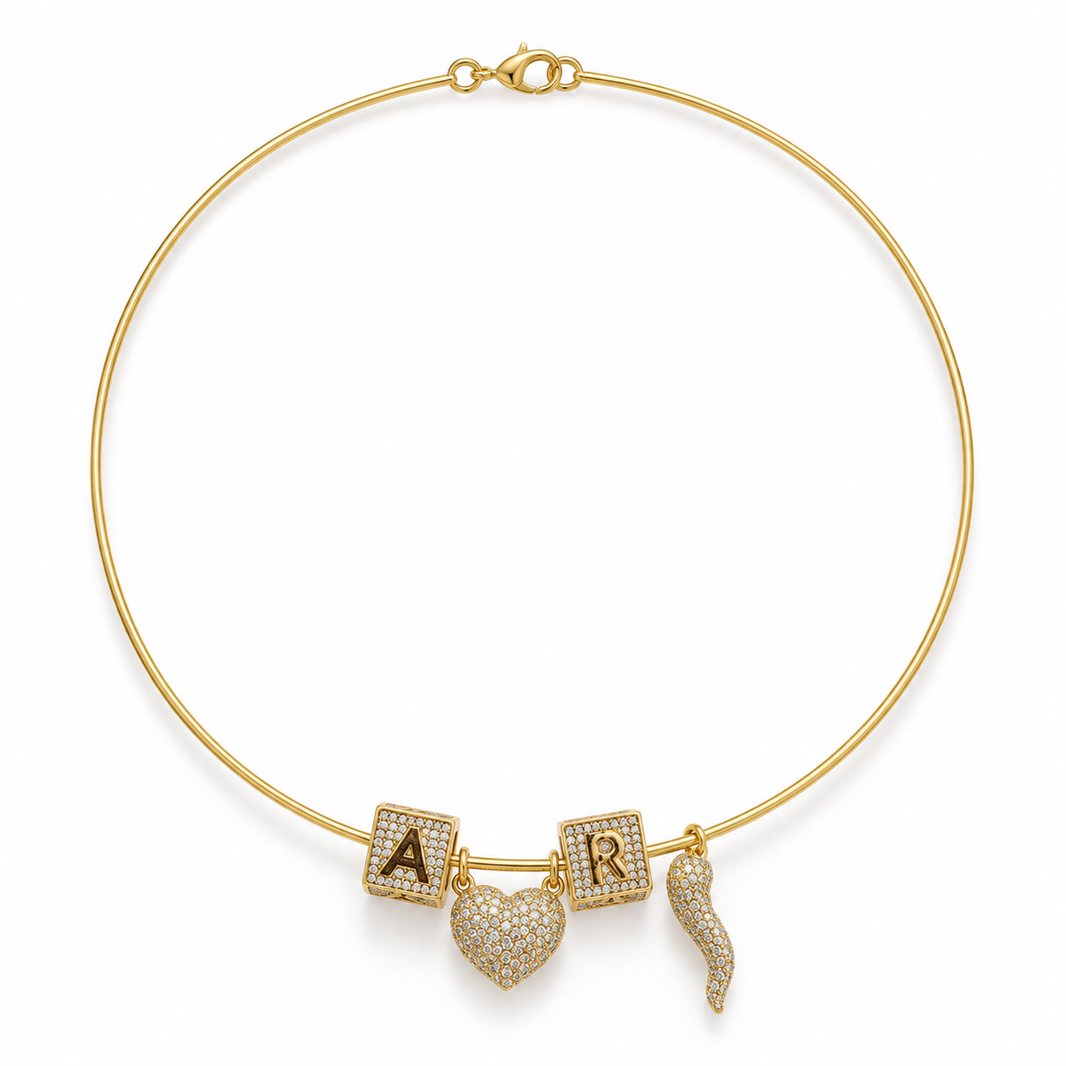 Collier jonc avec lettres A R, cœur et piment